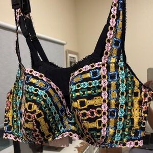 Savage X Fenty Black and Gold Embroidered Bra